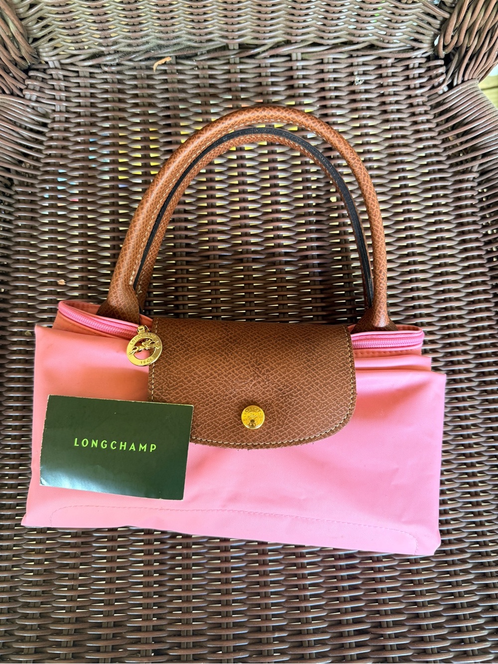 Longchamp Le Pliage Medium Pink Tote | Foldable Nylon Leather Handle